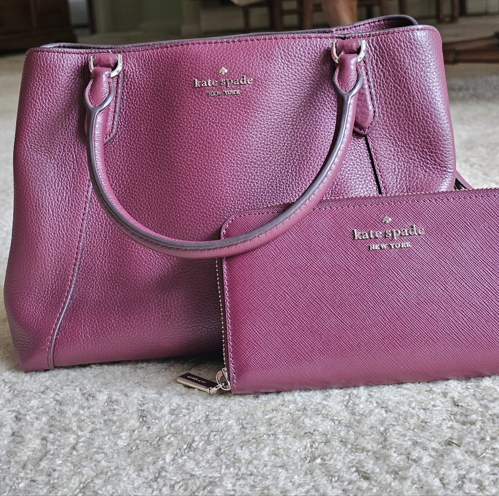 Kate Spade Burgundy Bag with Matching Wallet Set